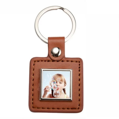 PU Square Key Chain (Brown)