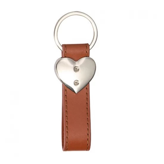 Strip PU Heart Key Chain (Brown)