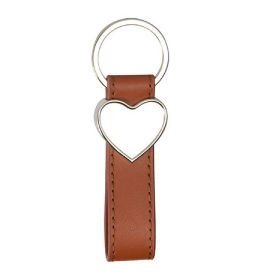 Strip PU Heart Key Chain (Brown)