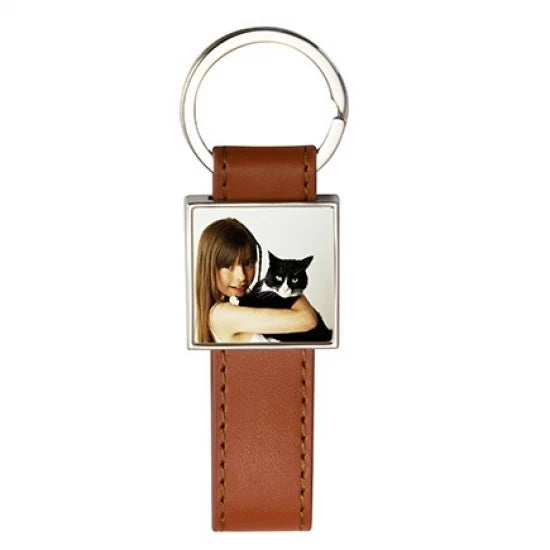 Strip PU Square Key Chain (Brown)