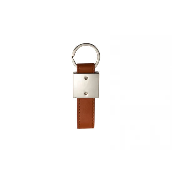 Strip PU Square Key Chain (Brown)