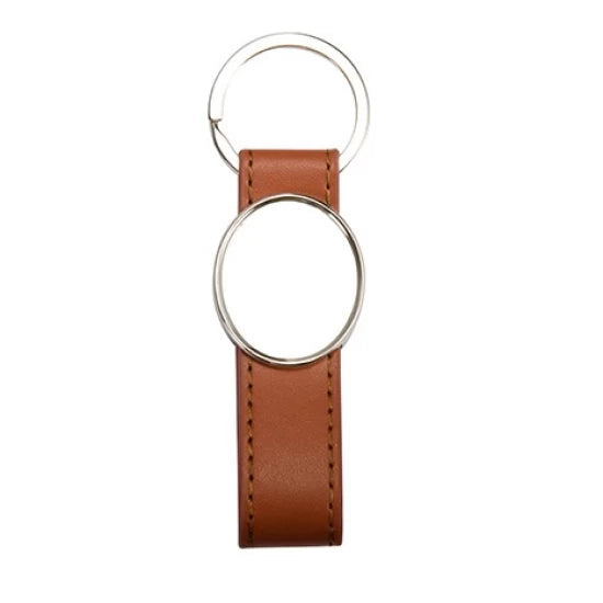 Strip PU Oval Key Chain (Brown)