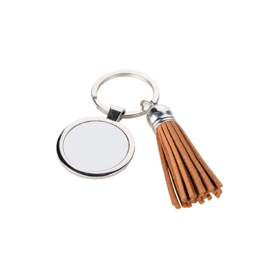 Round Key Chain w/ Short Tassel (Brown)