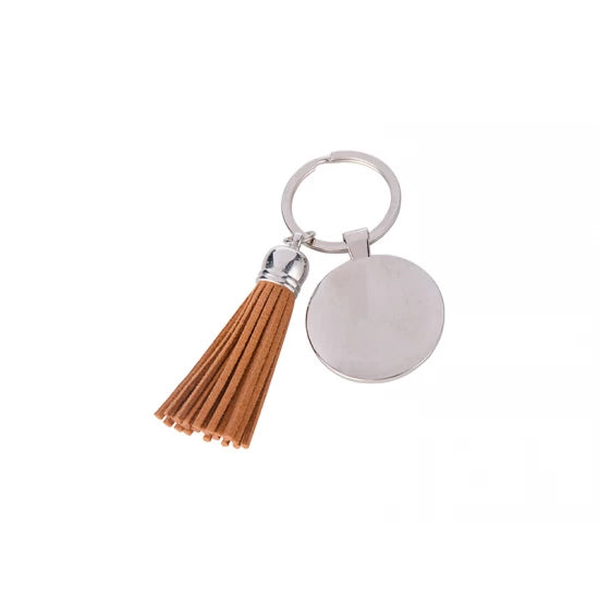 Round Key Chain w/ Short Tassel (Brown)