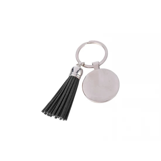 Round Key Chain w/ Short Tassel (Black)