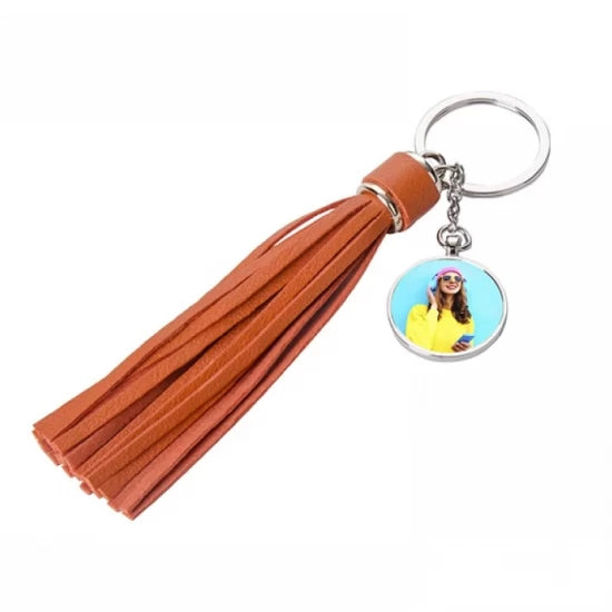 Round Key Chain w/ Long Tassel (Orange)