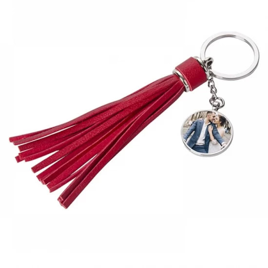 Round Key Chain w/ Long Tassel (Red)