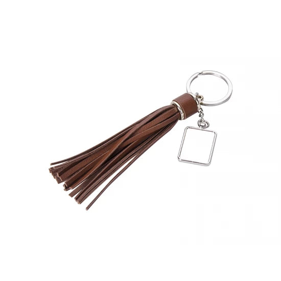 Square Key Chain w/ Long Tassel (Brown)