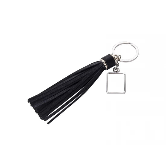 Square Key Chain w/ Long Tassel (Black)