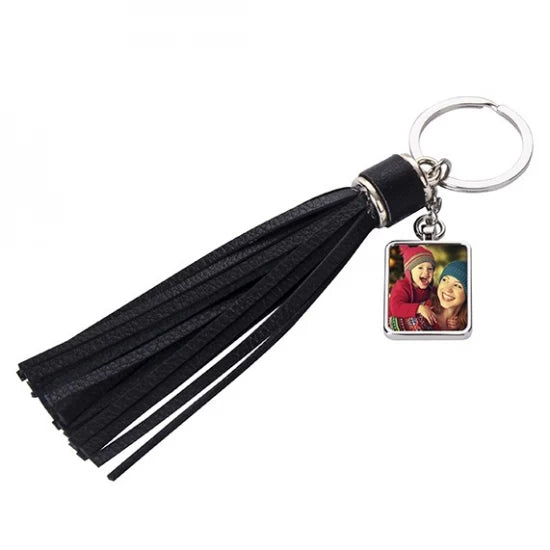 Square Key Chain w/ Long Tassel (Black)