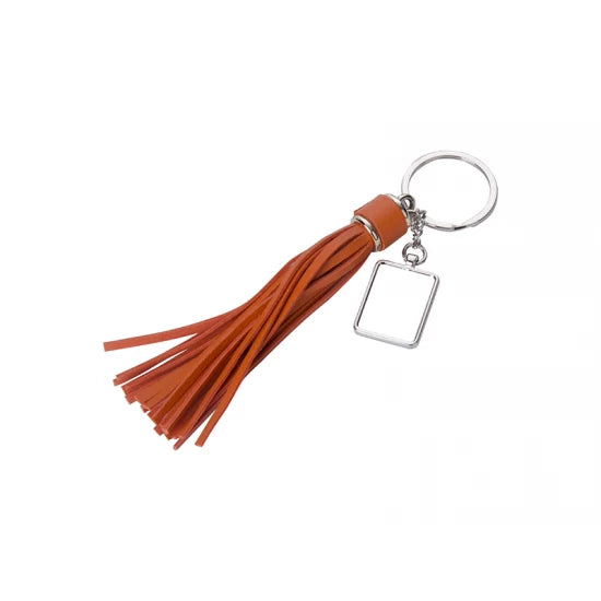 Square Key Chain w/ Long Tassel (Orange)