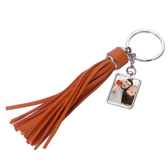 Square Key Chain w/ Long Tassel (Orange)