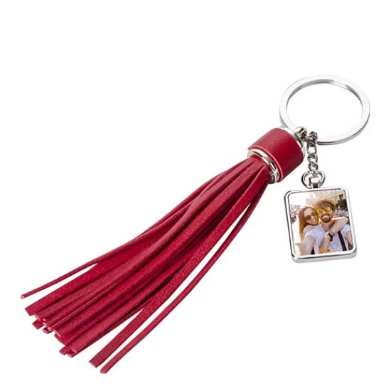 Square Key Chain w/ Long Tassel (Red)