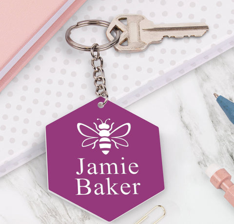 Personalized Purple Hexagon Keychain