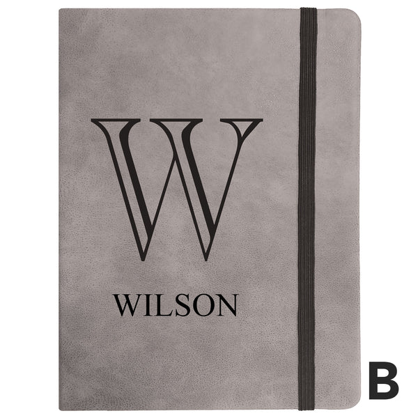 Personalized Grey Faux Leather Notebook Small A6