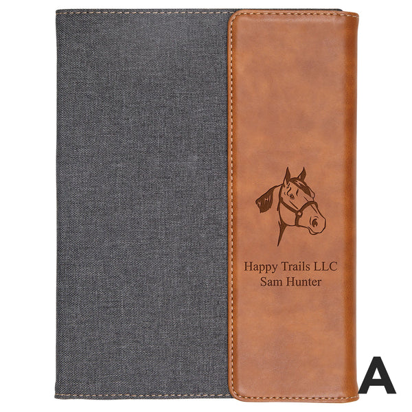 Personalized Grey & Tan Faux Leather Padfolio Small