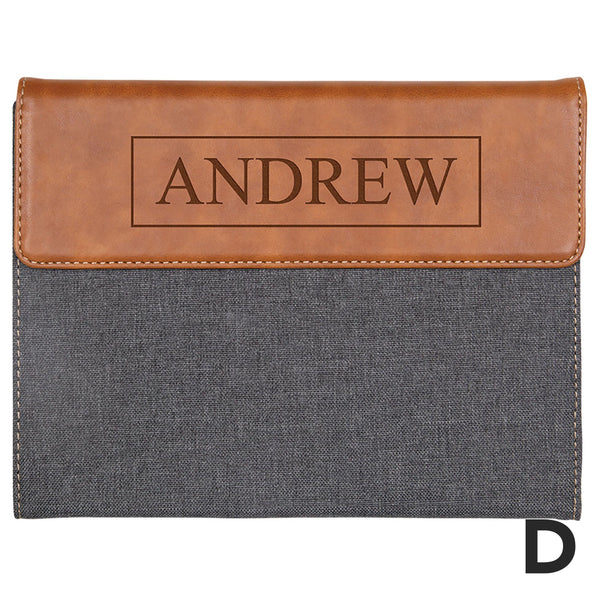 Personalized Grey & Tan Faux Leather Padfolio Small