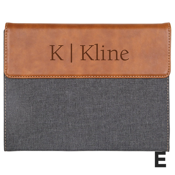 Personalized Grey & Tan Faux Leather Padfolio Small