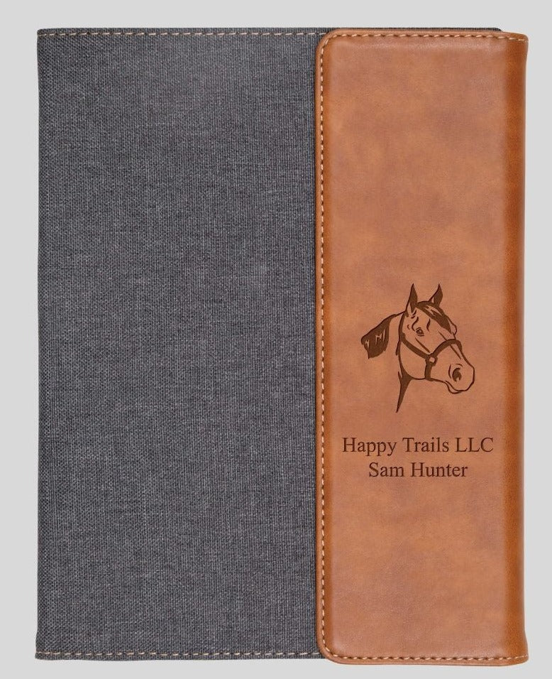 Personalized Grey & Tan Faux Leather Padfolio Small