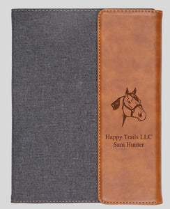 Personalized Grey & Tan Faux Leather Padfolio Small