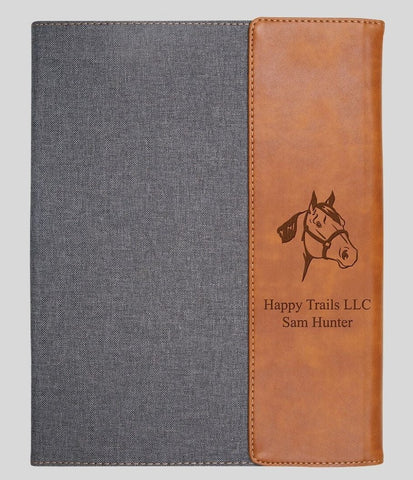 Personalized Grey & Tan Faux Leather Padfolio Large