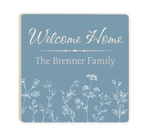 Personalized Blue Floral Ceramic Coaster