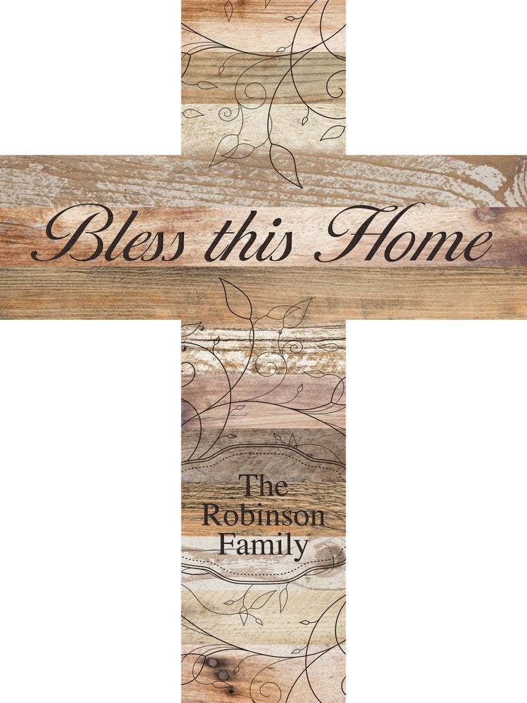 Personalized Light Faux Wood Cross