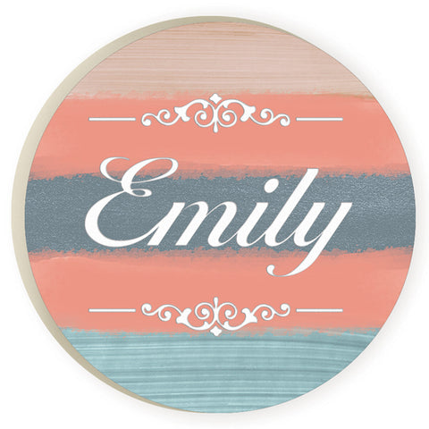 Personalized Watercolor Striped Car Coaster