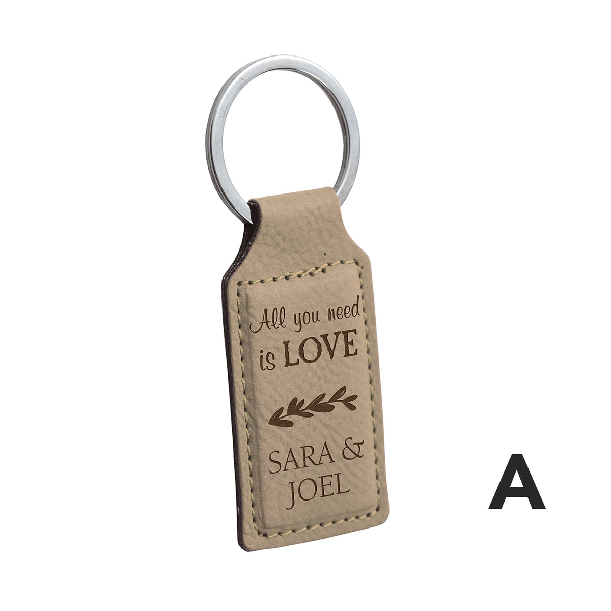 Personalized Tan Faux Leather Keychain