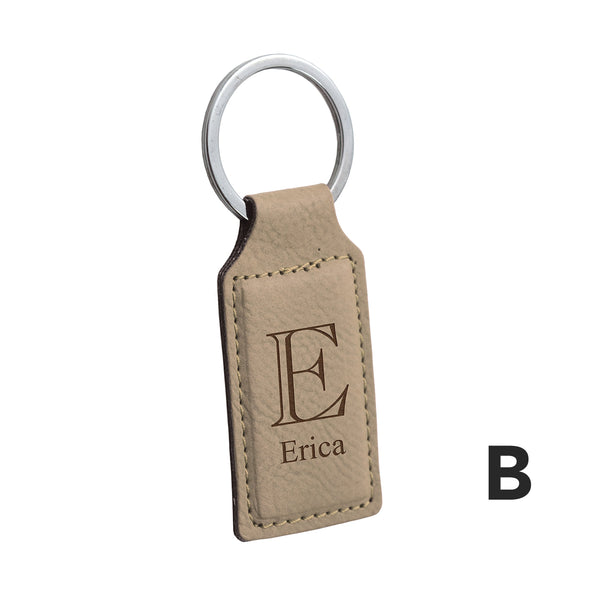 Personalized Tan Faux Leather Keychain