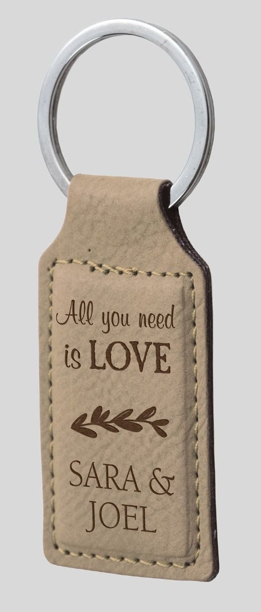 Personalized Tan Faux Leather Keychain