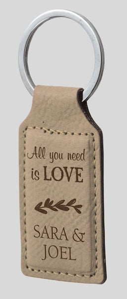 Personalized Tan Faux Leather Keychain