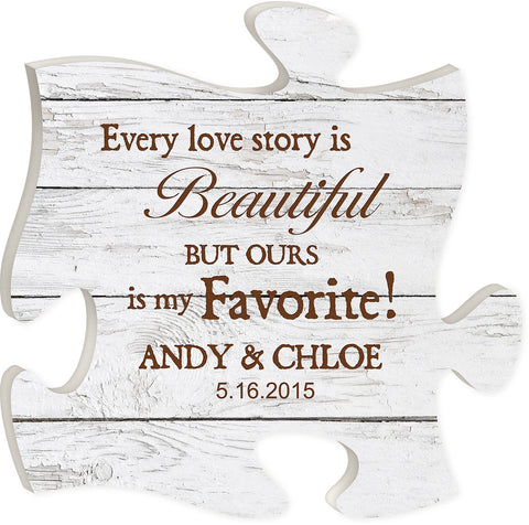 Personalized White Faux Wood Puzzle Piece Décor